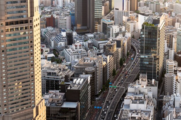 Beautiful city landscape with tall buildings