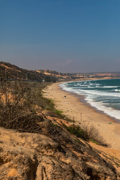 Beautiful coastal bay under a clear blue sky in Bình Thuan Province,Vietnam