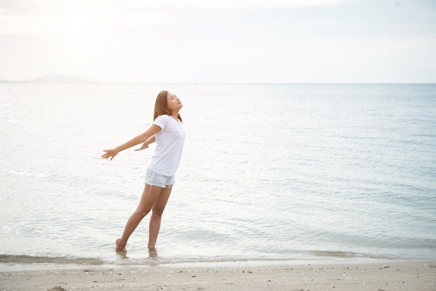 beautiful coastline women sand alone