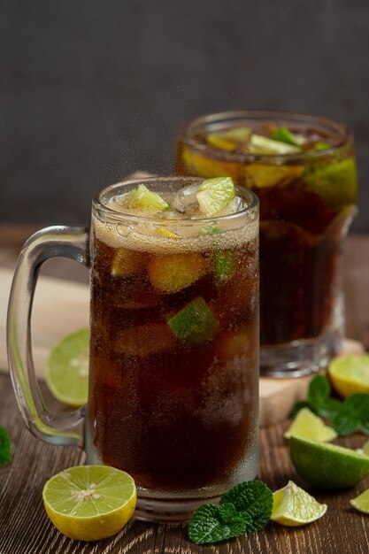 Beautiful cold drink of cola with Ice cubes