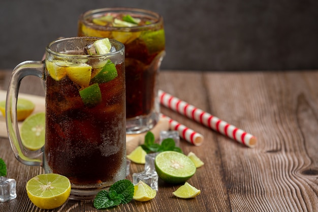 Beautiful cold drink of cola with Ice cubes