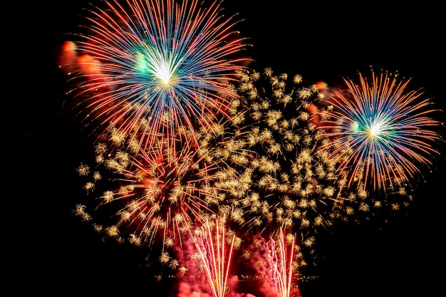 Free photo beautiful colorful firework display at night for celebrate