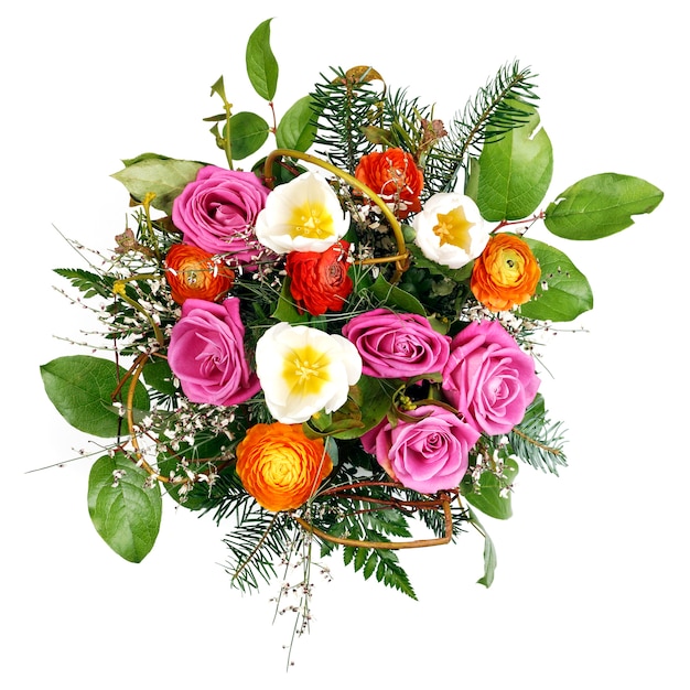 Beautiful Colorful Fresh Flowers Bouquet Isolated On White Space