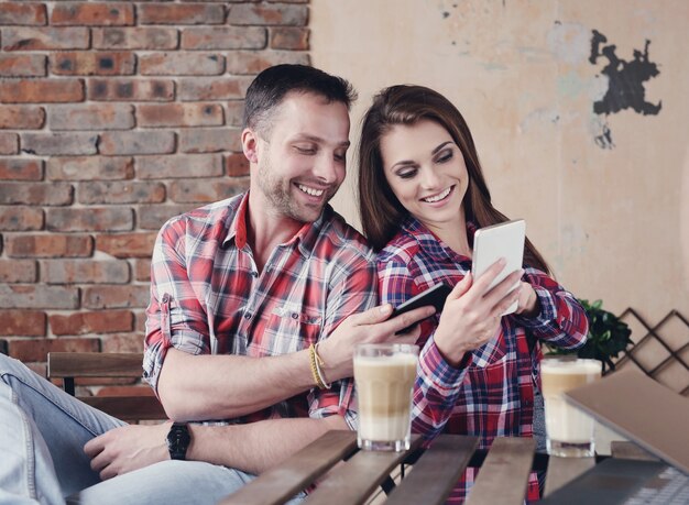 Beautiful couple at the cafe