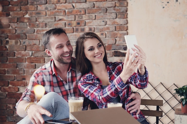 Beautiful couple at the cafe