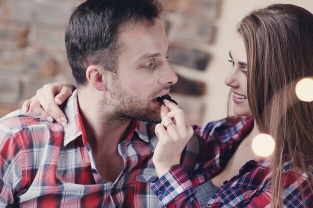 Beautiful couple at the cafe