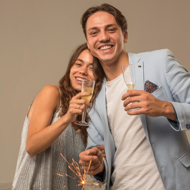 Beautiful couple celebrating new year eve