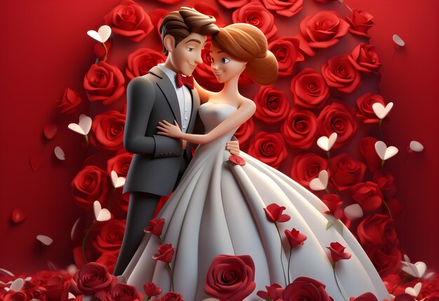 Beautiful couple getting married with roses