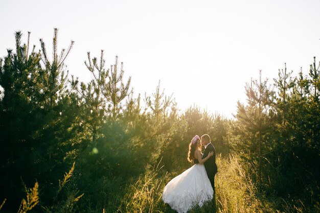 Beautiful couple posing on their wedding day