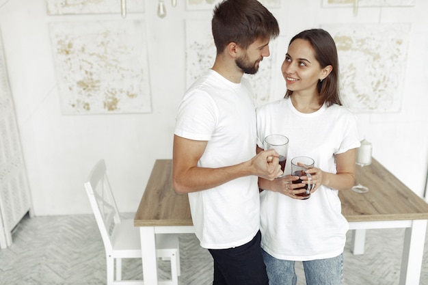 Beautiful couple spend time at home