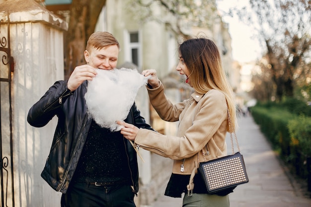 Beautiful couple spend time in the street