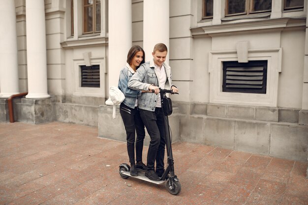 Beautiful couple spend time in the street