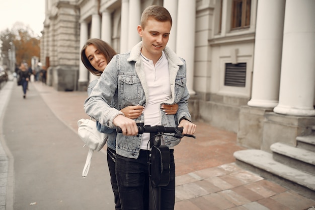 Beautiful couple spend time in the street