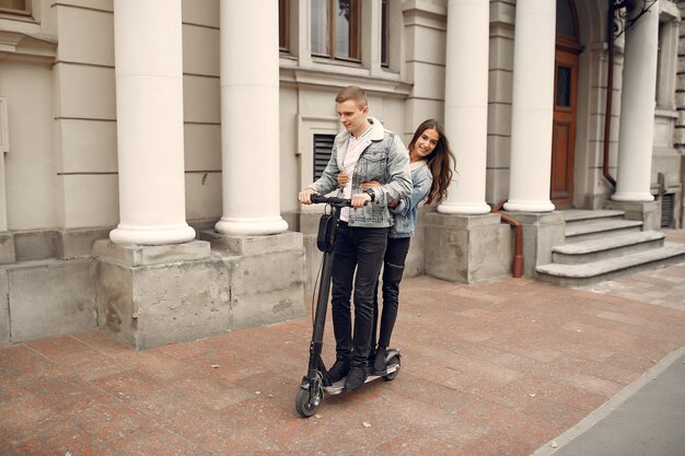 Beautiful couple spend time in the street