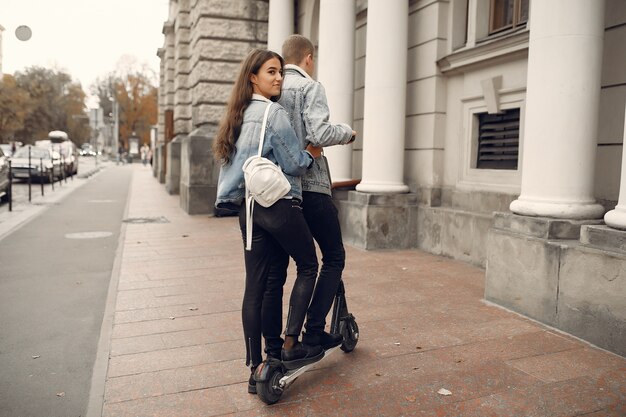 Beautiful couple spend time in the street