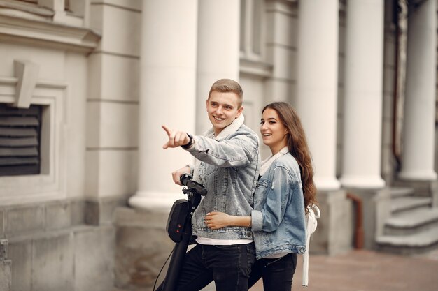 Beautiful couple spend time in the street