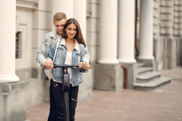 Beautiful couple spend time in the street