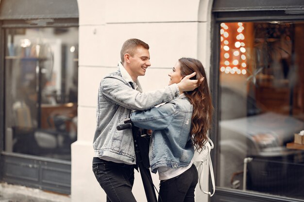 Beautiful couple spend time in the street