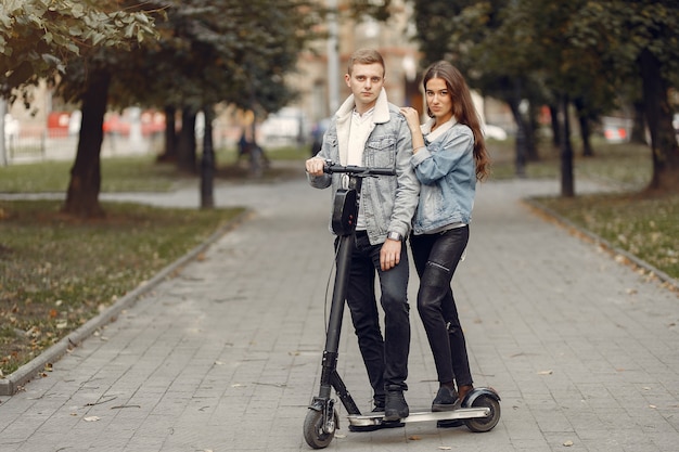 Beautiful couple spend time in the street