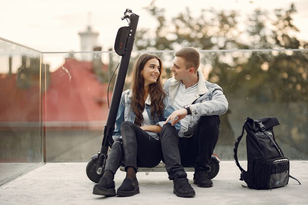 Beautiful couple spend time in the street