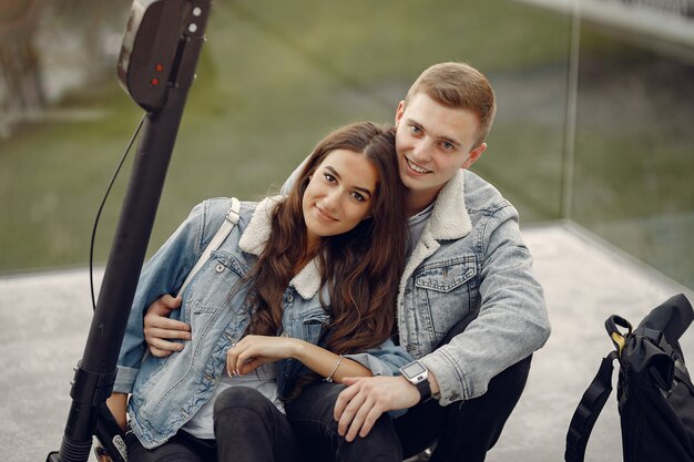 Beautiful couple spend time in the street