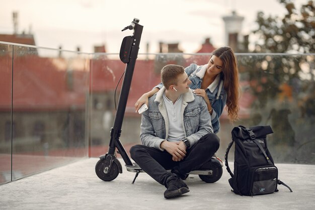 Beautiful couple spend time in the street