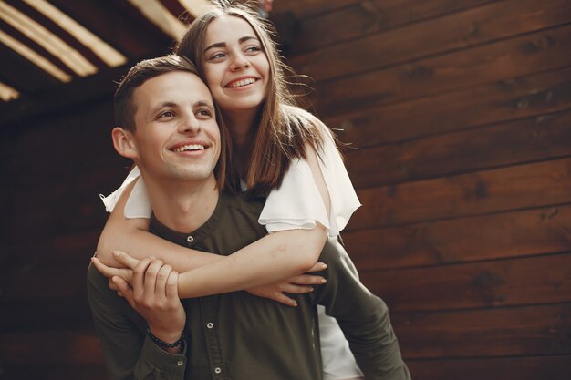 Beautiful couple spend time in a summer city