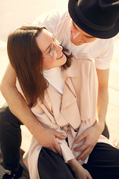 Beautiful couple spend time on a summer park