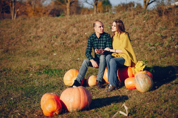 beautiful couple spends time in an autumn park 