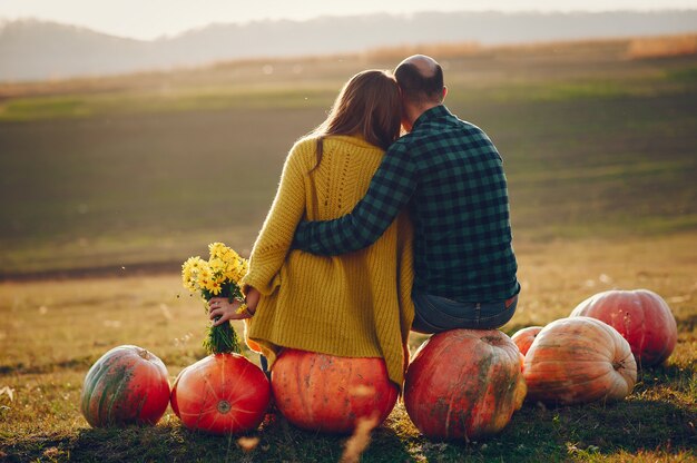 beautiful couple spends time in an autumn park 