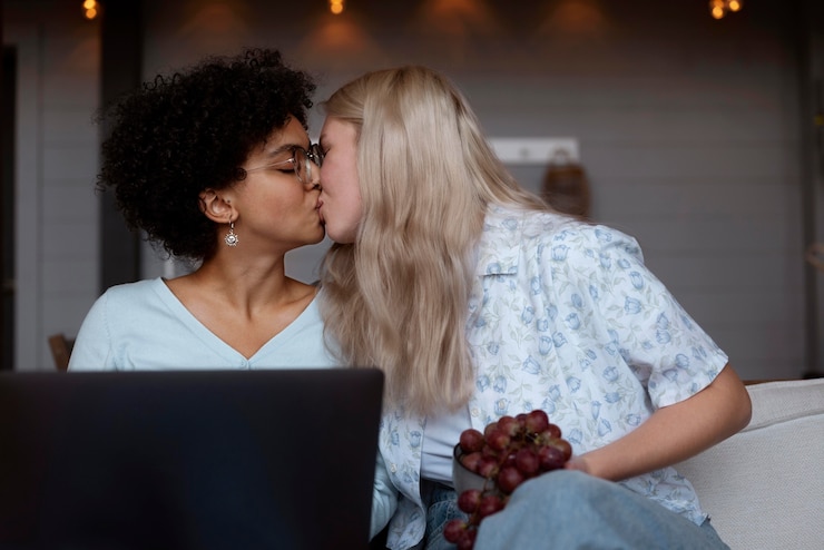 Free Photo beautiful couple of women kissing on the lips