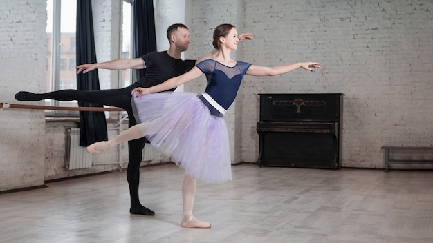 Beautiful dance couple on rehearsal