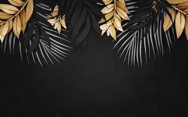 Бесплатное фото Красивый темный и золотой фон листьев с копией пространства