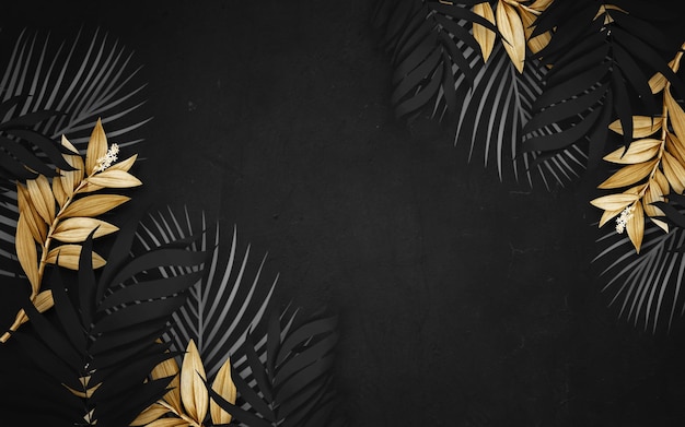 Free photo beautiful dark and golden leaves background with copy space