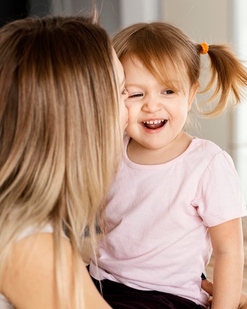 Beautiful daughter and mother spending time together