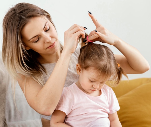 Beautiful daughter and mother spending time together