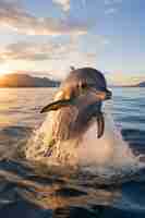 Free photo beautiful dolphin jumping out of water