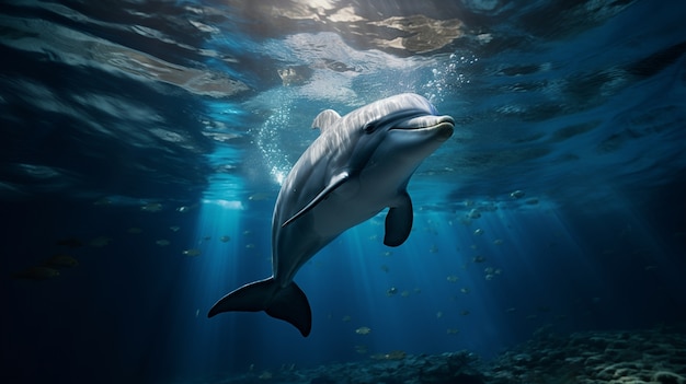 Beautiful dolphin swimming underwater