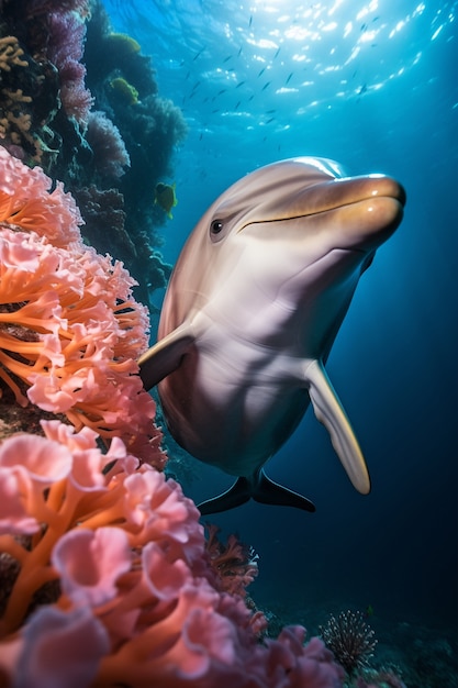 Красивый дельфин, плавающий под водой
