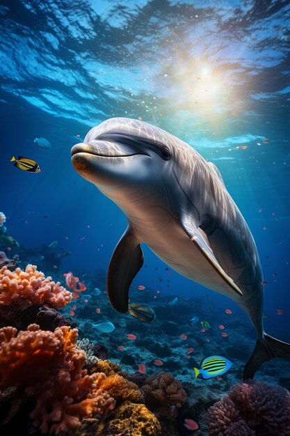 Beautiful dolphin swimming underwater