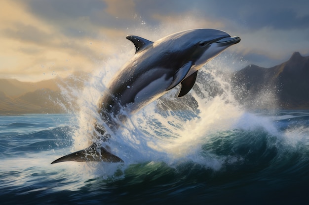 Free photo beautiful dolphin  swimming