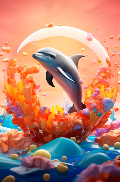 Free photo beautiful dolphin with coral reef