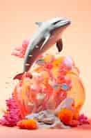 Бесплатное фото Красивый дельфин с коралловым рифом