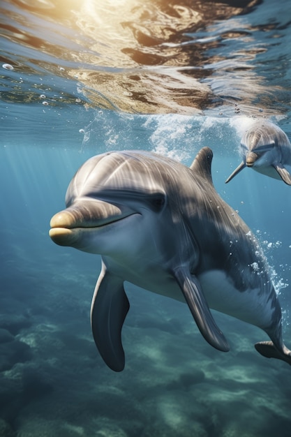 Free photo beautiful dolphins swimming together