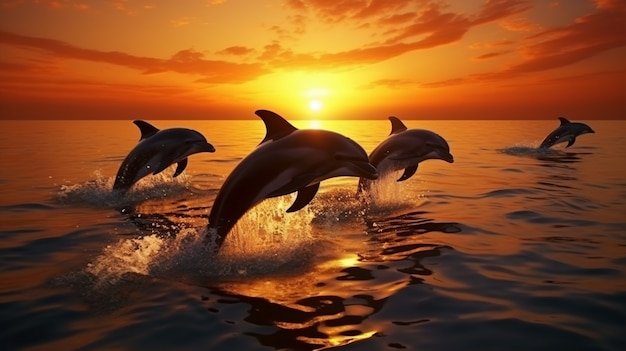 Free photo beautiful dolphins swimming together