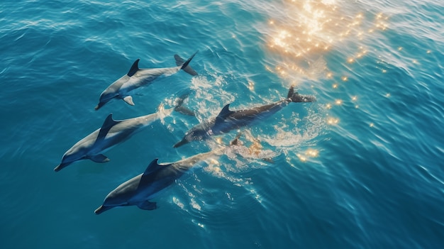 Beautiful dolphins swimming together