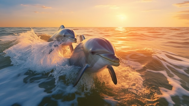 Free photo beautiful dolphins swimming together