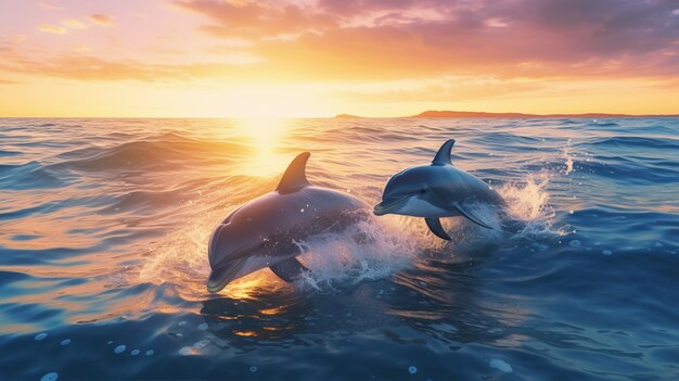 Beautiful dolphins swimming together