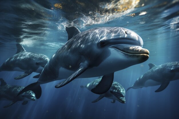 Красивые дельфины плавают
