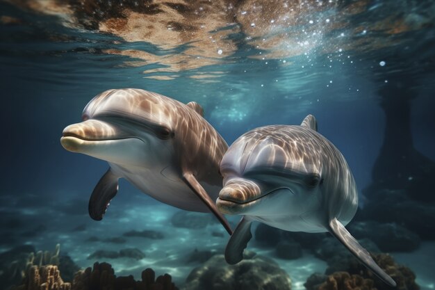 Beautiful dolphins swimming